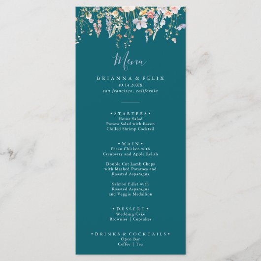 Zomer Multicolor Wildflower Green Dinner Menu (Voorkant)