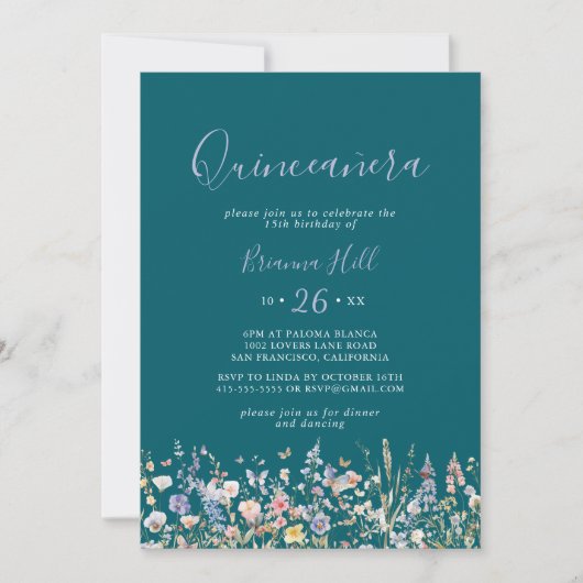 Zomer Multicolor Wildflower Green Quinceañera Kaart (Voorkant)