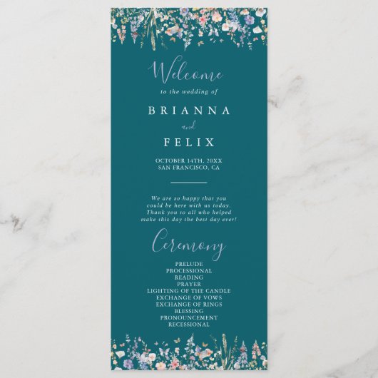 Zomer Multicolor Wildflower Green Wedding Programm Programmakaart (Voorkant)