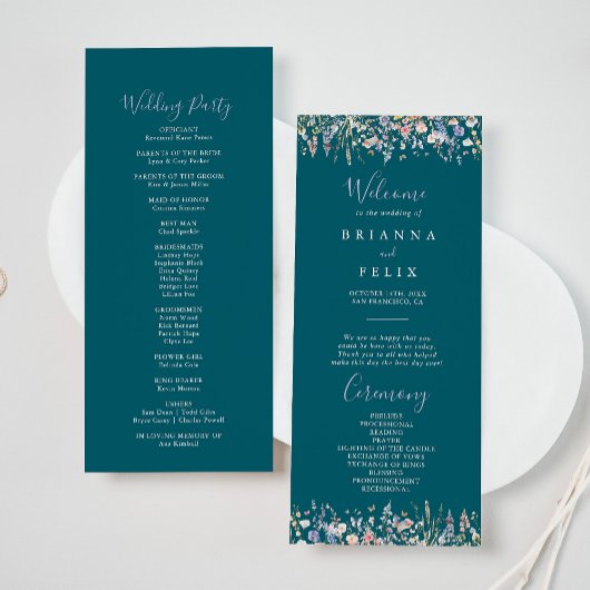 Zomer Multicolor Wildflower Green Wedding Programm Programmakaart