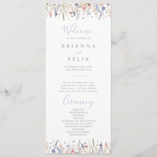 Zomer Multicolor Wildflower Wedding Programma Programmakaart (Voorkant)