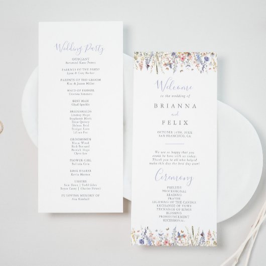 Zomer Multicolor Wildflower Wedding Programma Programmakaart