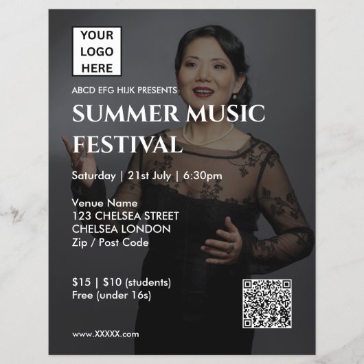 Zomer Muziekfestival QR-code en Logo Flyer (Voorkant)
