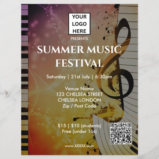 Zomer Muziekfestival QR-code en Logo Flyer (Voorkant)