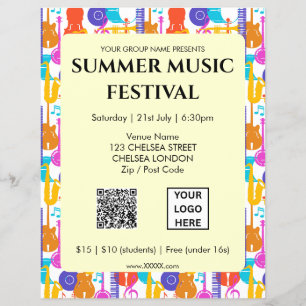 Zomer Muziekfestival QR-code en Logo Flyer