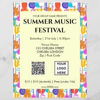 Zomer Muziekfestival QR-code en Logo Flyer