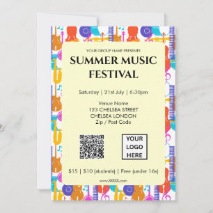 Zomer Muziekfestival QR-code en Logo Kaart
