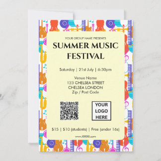 Zomer Muziekfestival QR-code en Logo Kaart