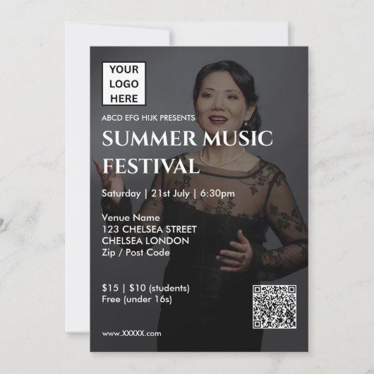 Zomer Muziekfestival QR-code en Logo Kaart (Voorkant)