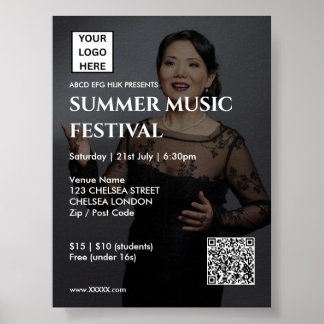 Zomer Muziekfestival QR-code en Logo Poster