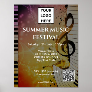Zomer Muziekfestival QR-code en Logo Poster