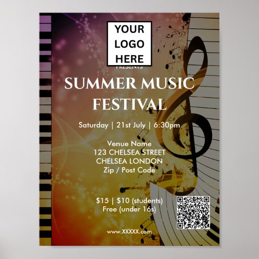 Zomer Muziekfestival QR-code en Logo Poster (Voorkant)