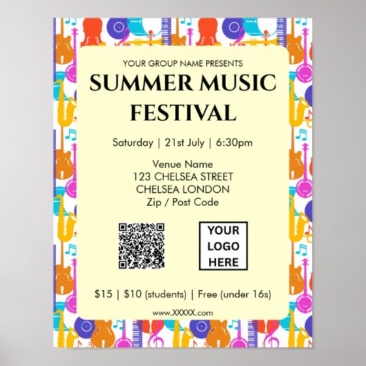 Zomer Muziekfestival QR-code en Logo Poster (Voorkant)