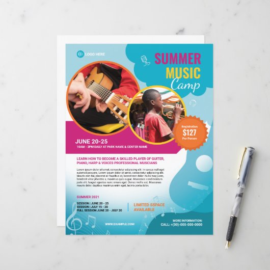 Zomer Muziekkamp Flyer Sjabloon (Voorkant / Achterkant in situ)
