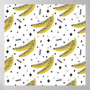 Zomer naadloos patroon met bananen in pop art st poster