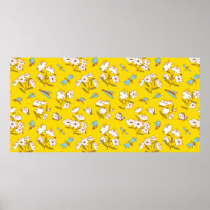 Zomer naadloos patroon met bloeiende planten en poster