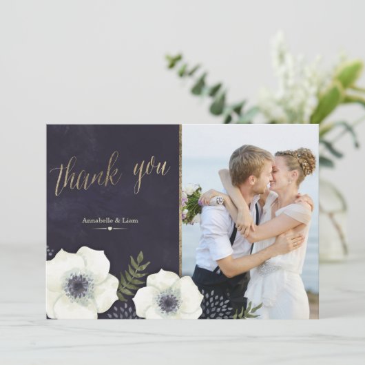 Zomer Nacht Bloemen Bruiloft Dank u Kaart (Staand voorkant)