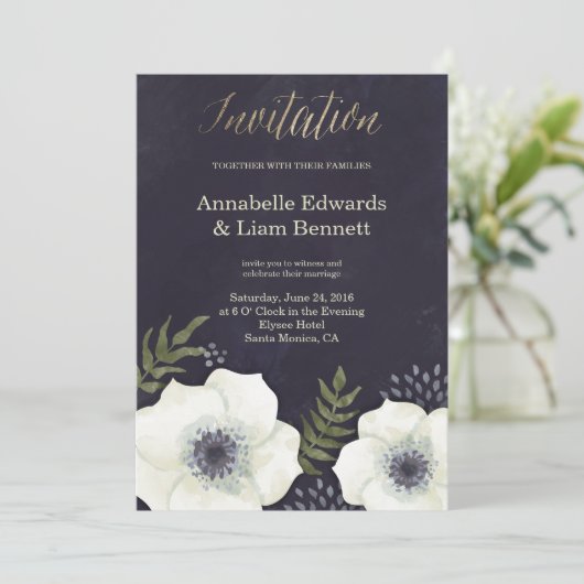 Zomer Nacht Bloemen Bruiloft Uitnodiging (Staand voorkant)