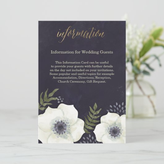 Zomer Nachtbloemen Bruiloft Informatie Kaart (Staand voorkant)