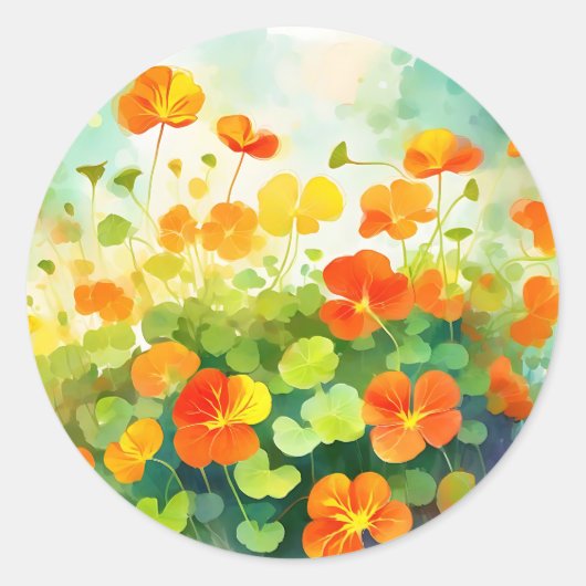 Zomer Nasturtium Floral Ronde Sticker (Voorkant)