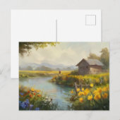 Zomer Natuur Huis Briefkaart Waterverf (Voorkant / Achterkant)