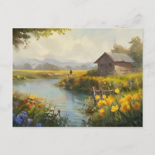 Zomer Natuur Huis Briefkaart Waterverf (Voorkant)