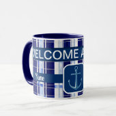 Zomer Navy Blue Boat Modern Stripes Collectie Mok (Voorkant links)