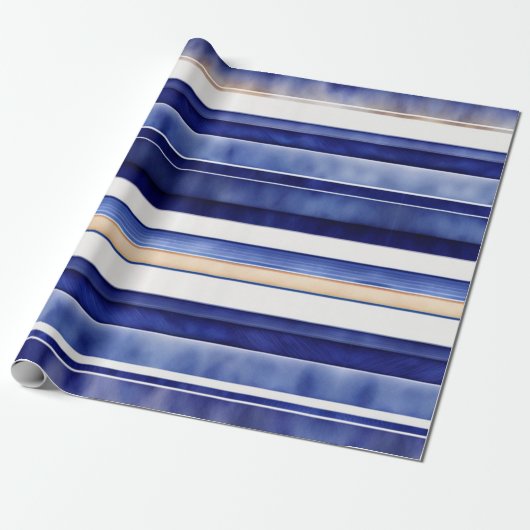 Zomer Navy Blue Modern Boat Stripes Collectie Cadeaupapier (Uitgerold)