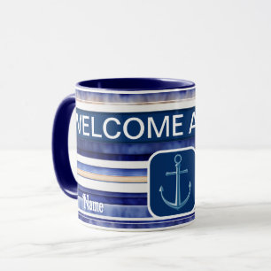 Zomer Navy Blue Modern Boat Stripes Collectie Mok