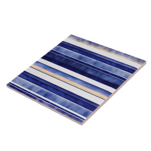 Zomer Navy Blue Modern Boat Stripes Collectie Tegeltje (Zijkant)