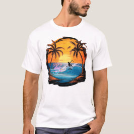 Zomer Nostalgie - Een met de Hand Getekend Strandp T-shirt