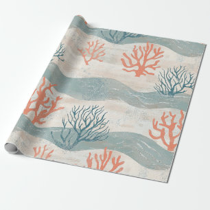 Zomer Oceaan Koraal Oranje Blauwe Strand Cadeaupapier