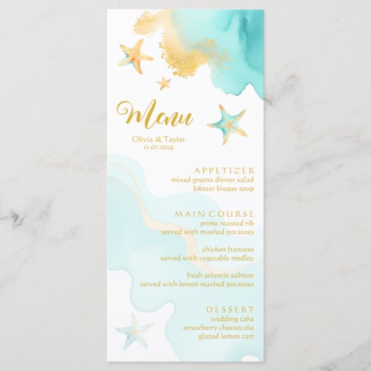 Zomer Oceaan Kustzeesterren Strand Bruiloft Menu (Voorkant)