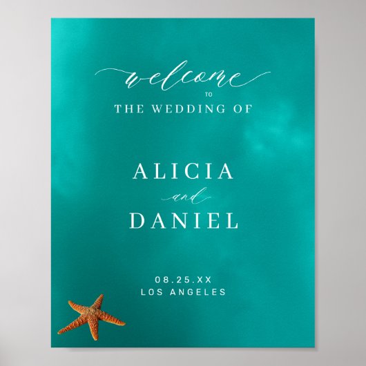 Zomer oceaan strand bruiloft welkom teken poster (Voorkant)