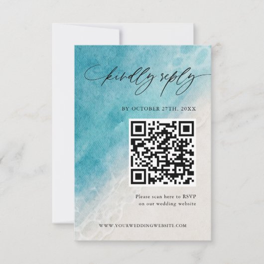 Zomer Oceaan Waterverf Strand Bruiloft RSVP-kaart RSVP Kaartje (Voorkant)