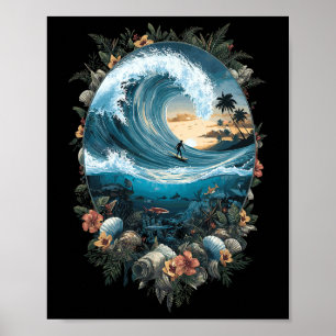 Zomer Oceaangolf Surfen Tropisch Strand Rif Poster