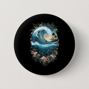 Zomer Oceaangolf Surfen Tropisch Strand Rif  Ronde Button 5,7 Cm