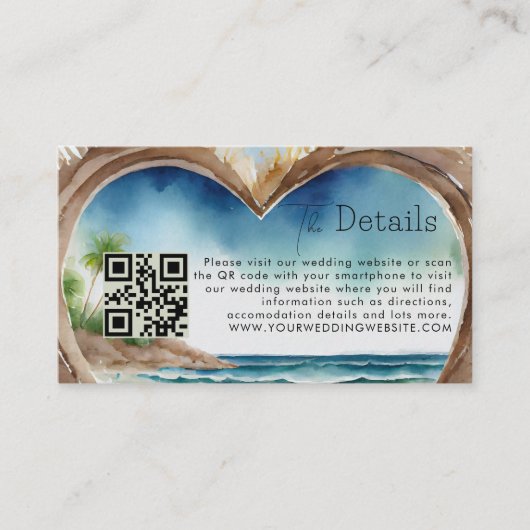 Zomer Ocean Beach Bruiloft QR Code Details Informatiekaartje (Voorkant)