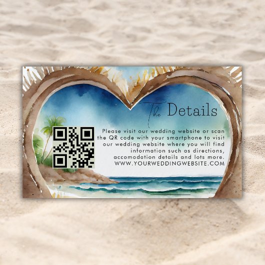 Zomer Ocean Beach Bruiloft QR Code Details Informatiekaartje