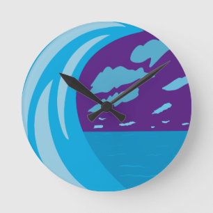 Zomer Ocean Blue Wave paarse lucht Ronde Klok