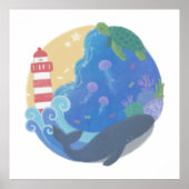 Zomer Ocean Whale Turtle & Lighthouse Poster (Voorkant)