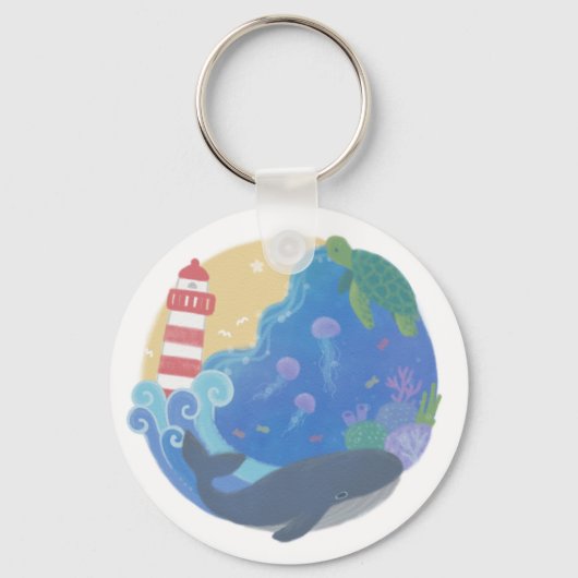 Zomer Ocean Whale Turtle & Lighthouse Sleutelhanger (Voorkant)