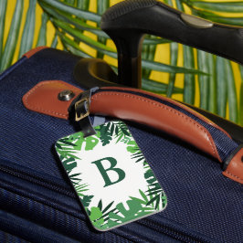Zomer oerwoud tropisch palm monstera blad monogram bagagelabel