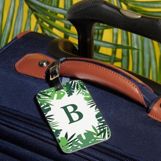 Zomer oerwoud tropisch palm monstera blad monogram bagagelabel (Voorkant Insitu 1)
