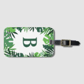 Zomer oerwoud tropisch palm monstera blad monogram bagagelabel (Voorkant (horizontaal))
