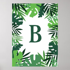 Zomer oerwoud tropische palmbladeren monogram poster