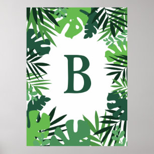 Zomer oerwoud tropische palmbladeren monogram poster