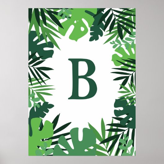 Zomer oerwoud tropische palmbladeren monogram poster (Voorkant)