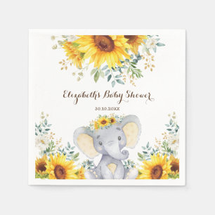 Zomer Olifant Waterverf Zonnebloem Baby shower Servet