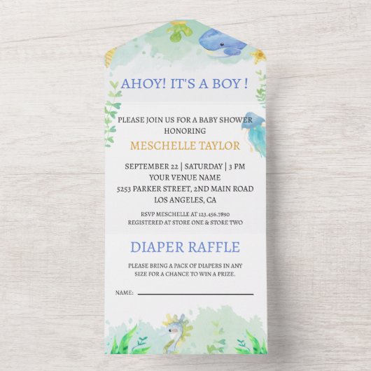 Zomer Onder het Zee Baby shower All In One Uitnodiging (Binnen)